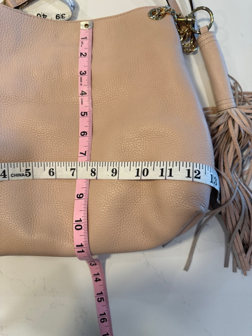 Michael Kors Blush Leather Shoulder Bag with Gold Hardware and Tassel - Picture 5 of 10